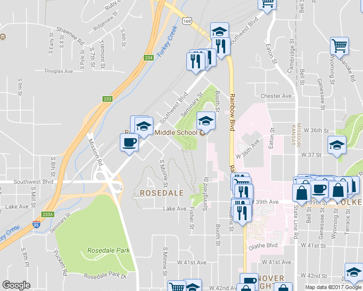 map of restaurants, bars, coffee shops, grocery stores, and more near 119 South Cherokee Street in Kansas City
