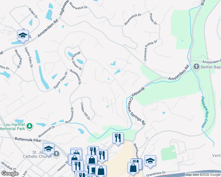 map of restaurants, bars, coffee shops, grocery stores, and more near 2291 Edenderry Drive in Crescent Springs