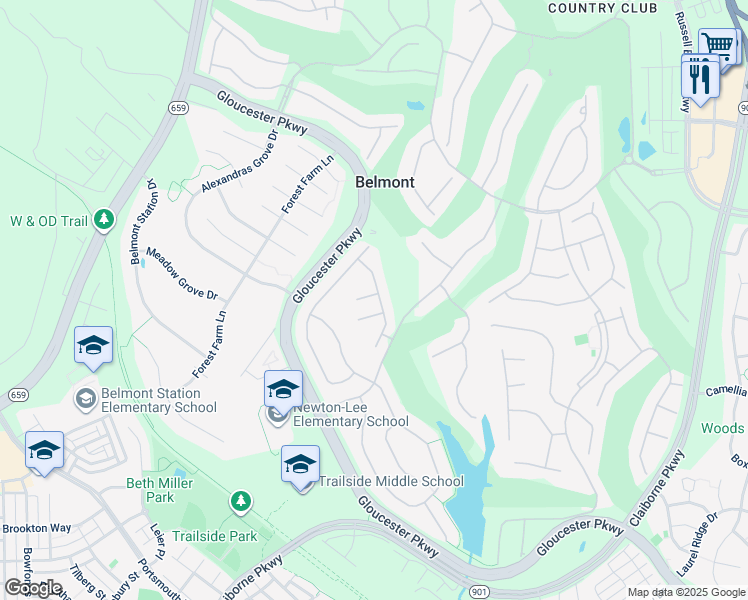 map of restaurants, bars, coffee shops, grocery stores, and more near 20047 Northville Hills Terrace in Ashburn