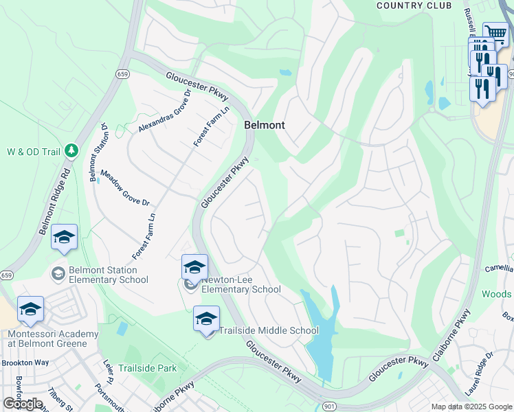 map of restaurants, bars, coffee shops, grocery stores, and more near 20047 Northville Hills Terrace in Ashburn