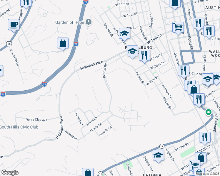 map of restaurants, bars, coffee shops, grocery stores, and more near 2018 Benton Road in Covington