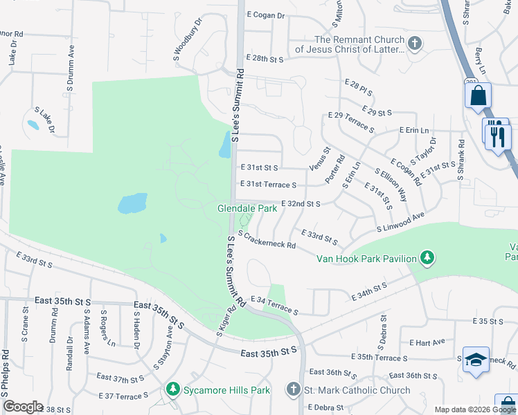 map of restaurants, bars, coffee shops, grocery stores, and more near 16008 East 32nd Street South in Independence