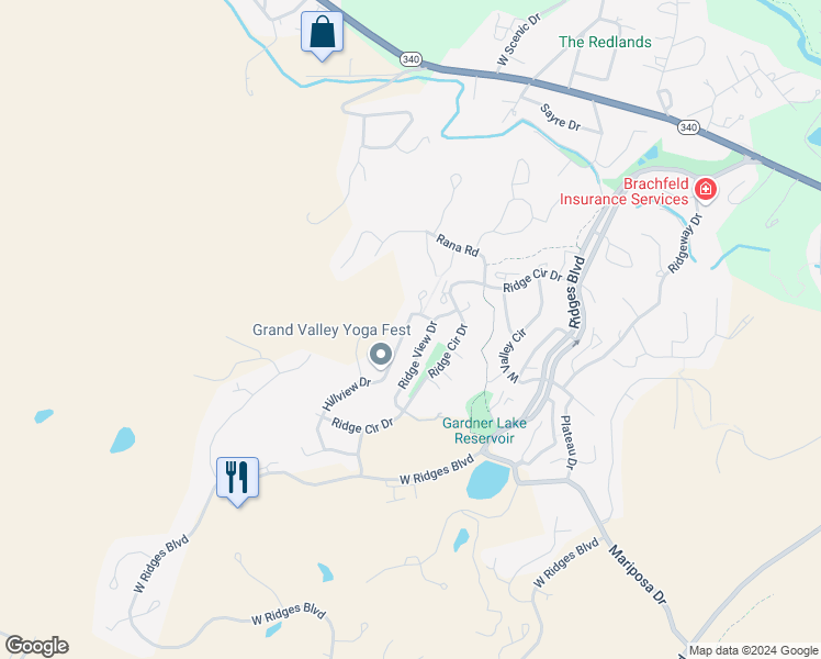 map of restaurants, bars, coffee shops, grocery stores, and more near 388 1/2 Hillview Drive in Grand Junction
