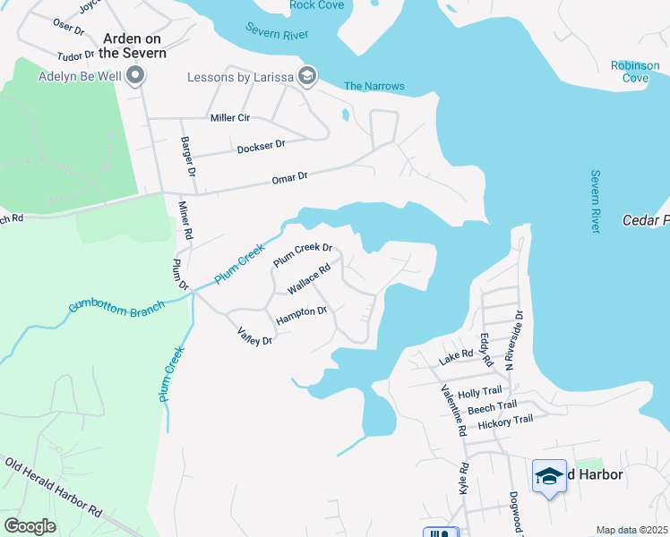 map of restaurants, bars, coffee shops, grocery stores, and more near 1013 Plum Creek Drive in Crownsville