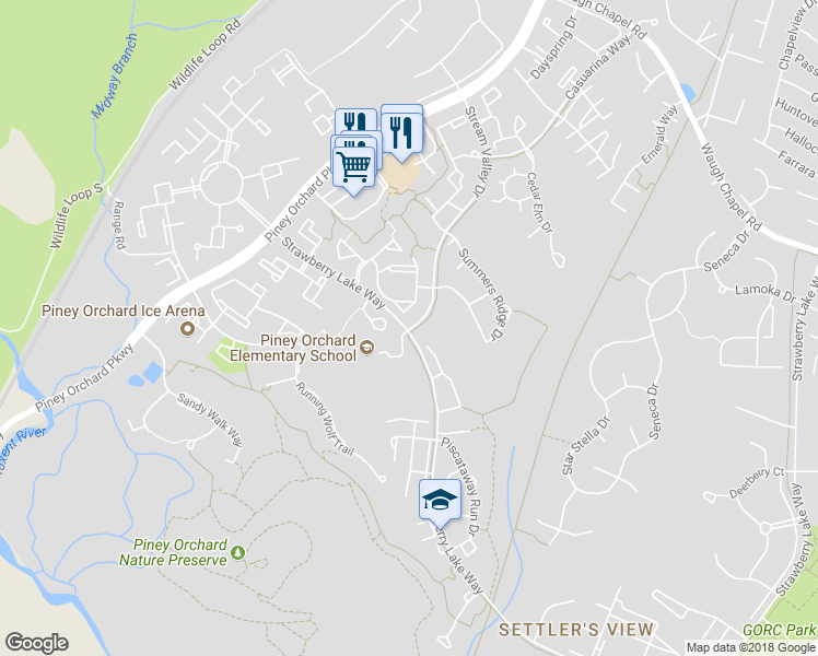 map of restaurants, bars, coffee shops, grocery stores, and more near 2306 Stream Valley Drive in Odenton