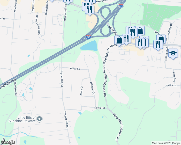 map of restaurants, bars, coffee shops, grocery stores, and more near 3902 Michael Drive in Cincinnati