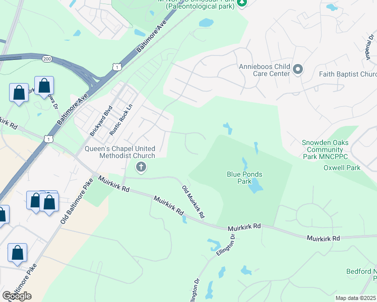 map of restaurants, bars, coffee shops, grocery stores, and more near Blue Ponds Terrace in Beltsville