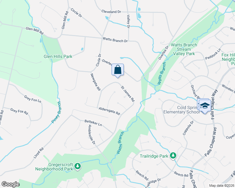 map of restaurants, bars, coffee shops, grocery stores, and more near 12525 Knightsbridge Court in Rockville