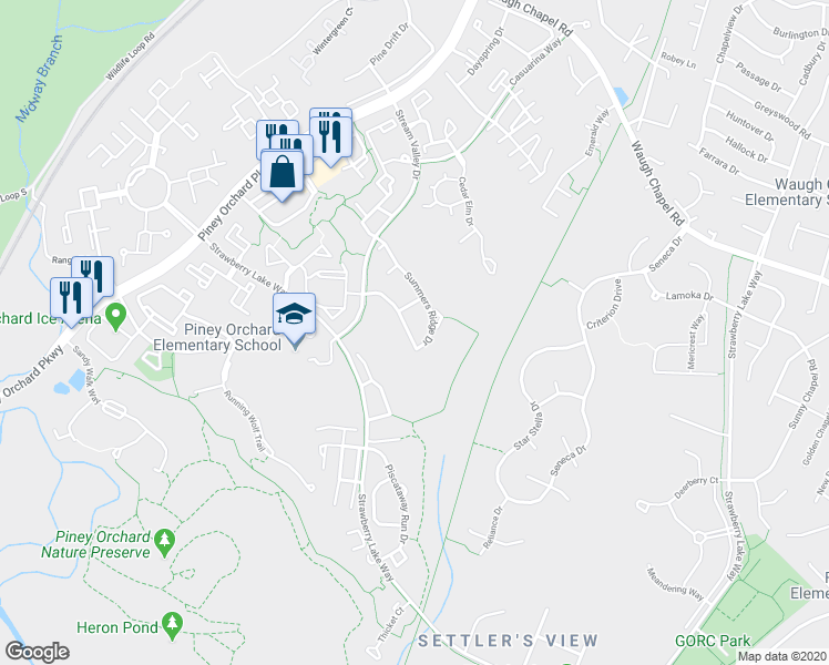 map of restaurants, bars, coffee shops, grocery stores, and more near 2711 Summers Ridge Drive in Odenton
