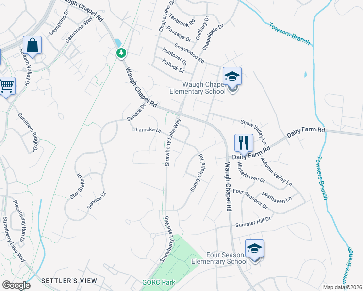 map of restaurants, bars, coffee shops, grocery stores, and more near 788 Sunny Chapel Road in Odenton