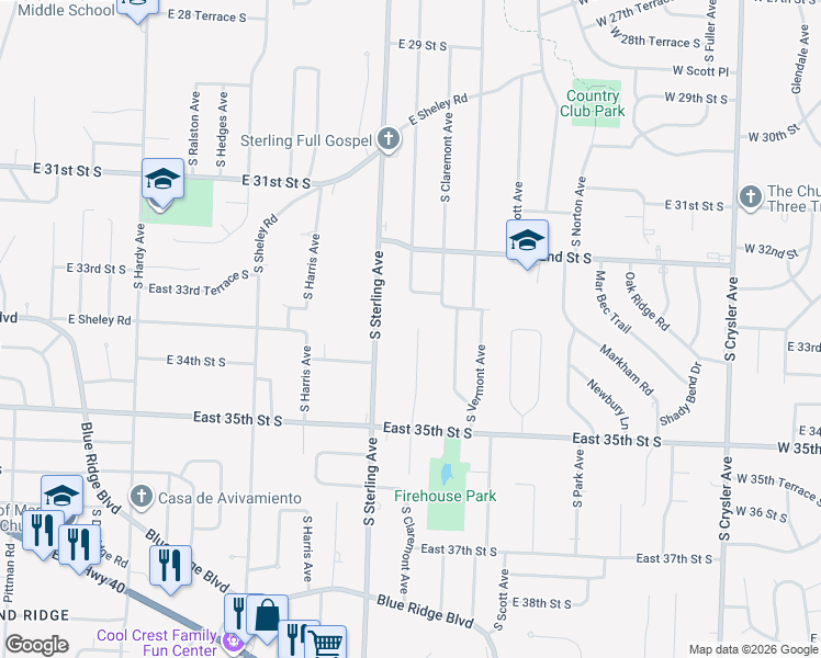 map of restaurants, bars, coffee shops, grocery stores, and more near 3340 South Crisp Avenue in Independence