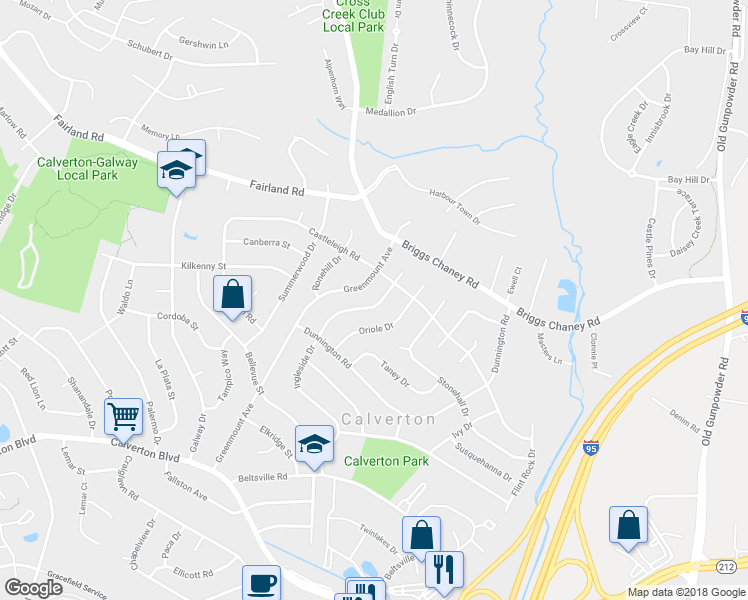 map of restaurants, bars, coffee shops, grocery stores, and more near 13220 Ingleside Drive in Beltsville