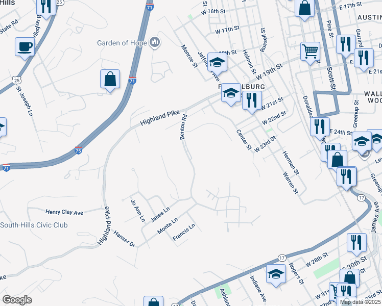 map of restaurants, bars, coffee shops, grocery stores, and more near 2018 Benton Road in Covington
