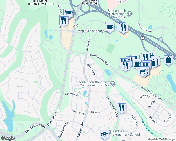 map of restaurants, bars, coffee shops, grocery stores, and more near 43931 Afton Terrace in Ashburn