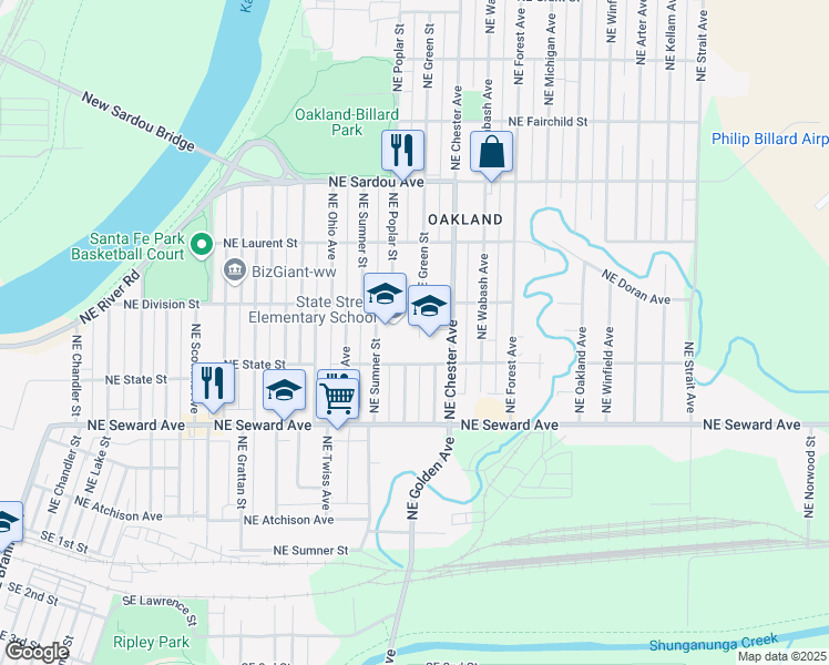 map of restaurants, bars, coffee shops, grocery stores, and more near 500 Northeast Sumner Street in Topeka