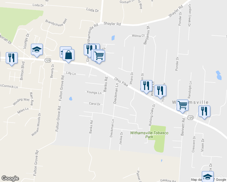 map of restaurants, bars, coffee shops, grocery stores, and more near 3927 Dieckman Ln in Cincinnati