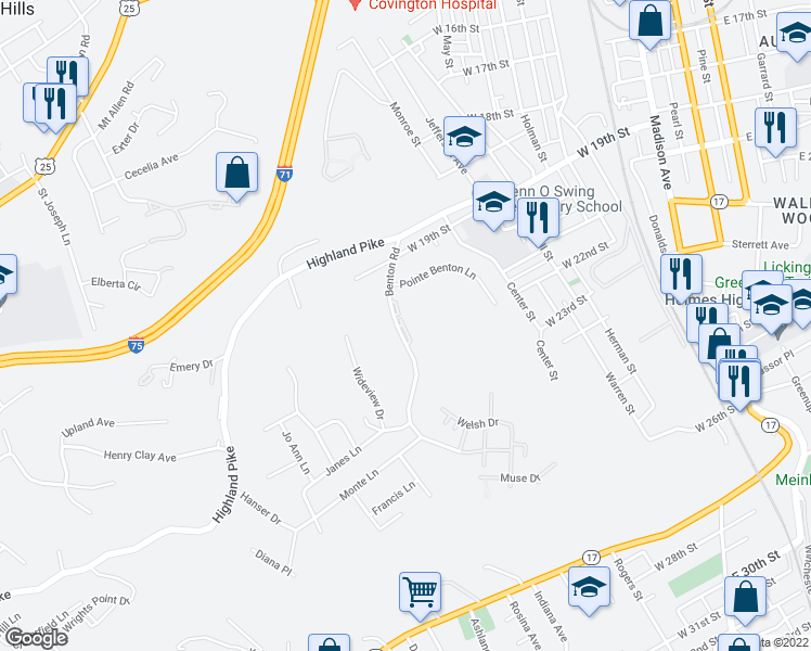 map of restaurants, bars, coffee shops, grocery stores, and more near 2018 Benton Road in Covington