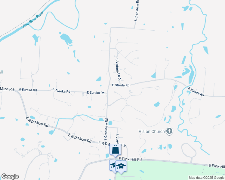map of restaurants, bars, coffee shops, grocery stores, and more near 3081 South Victoria Lane Drive in Blue Springs