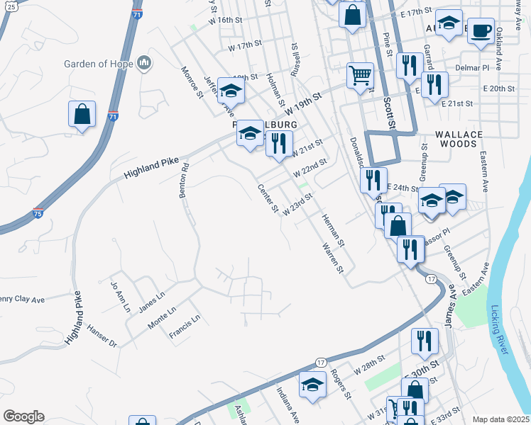 map of restaurants, bars, coffee shops, grocery stores, and more near 608 Pointe Benton Lane in Covington