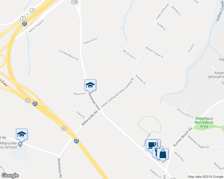 map of restaurants, bars, coffee shops, grocery stores, and more near 1264 Indian Landing Road in Millersville