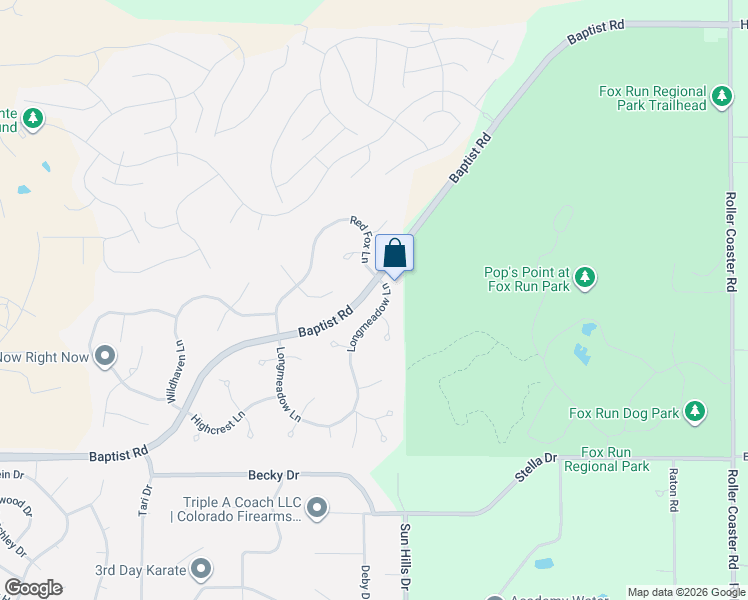 map of restaurants, bars, coffee shops, grocery stores, and more near 15967 Longmeadow Lane in Colorado Springs