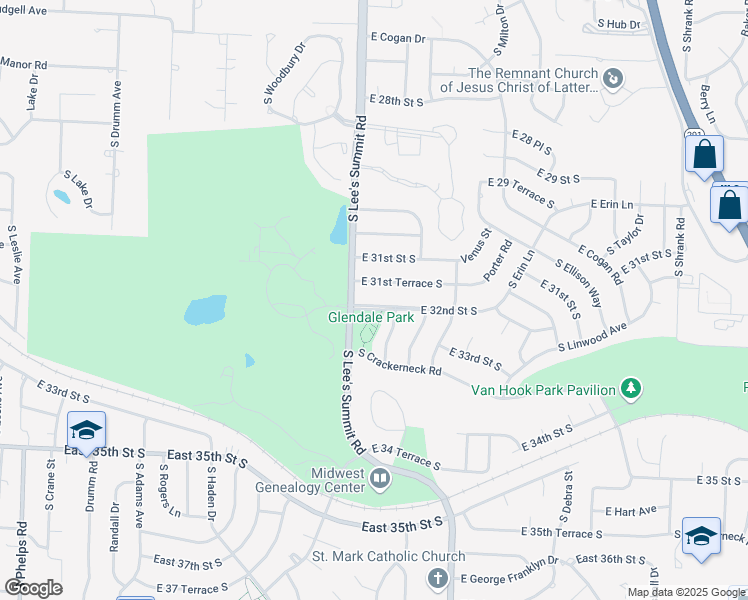 map of restaurants, bars, coffee shops, grocery stores, and more near 16008 East 32nd Street South in Independence