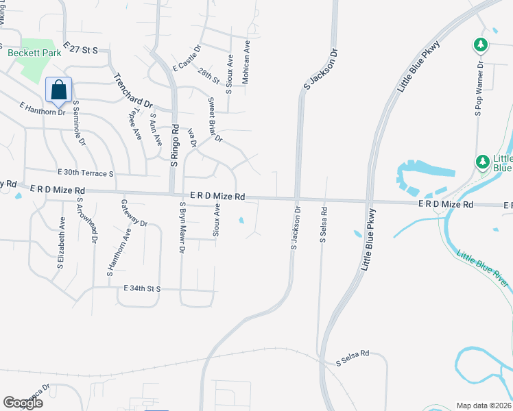 map of restaurants, bars, coffee shops, grocery stores, and more near 19601 East R D Mize Road in Independence