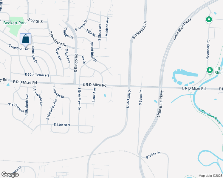 map of restaurants, bars, coffee shops, grocery stores, and more near 19601 East R D Mize Road in Independence