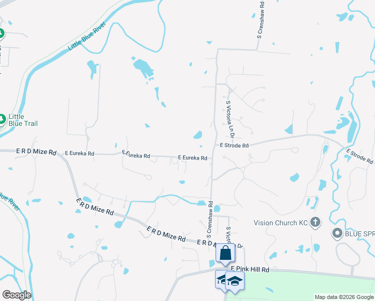 map of restaurants, bars, coffee shops, grocery stores, and more near 22112 East Eureka Road in Independence