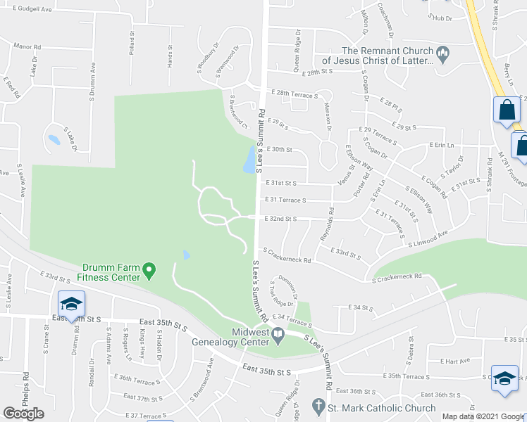 map of restaurants, bars, coffee shops, grocery stores, and more near 16008 East 32nd Street South in Independence