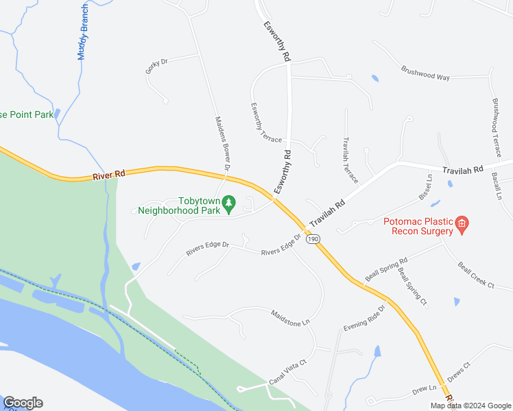 map of restaurants, bars, coffee shops, grocery stores, and more near 12601 Tobytown Drive in Potomac