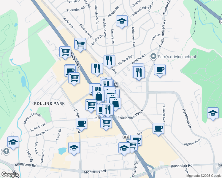 map of restaurants, bars, coffee shops, grocery stores, and more near 1750 Chapman Avenue in Rockville