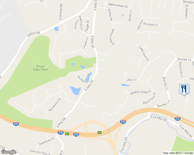 map of restaurants, bars, coffee shops, grocery stores, and more near 696 4 Mile Road in Cincinnati