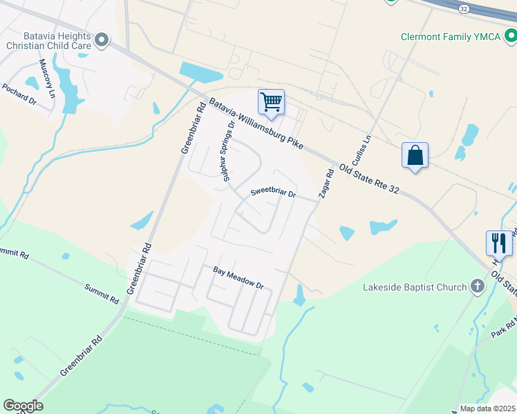 map of restaurants, bars, coffee shops, grocery stores, and more near 234 Sulphur Springs Drive in Batavia