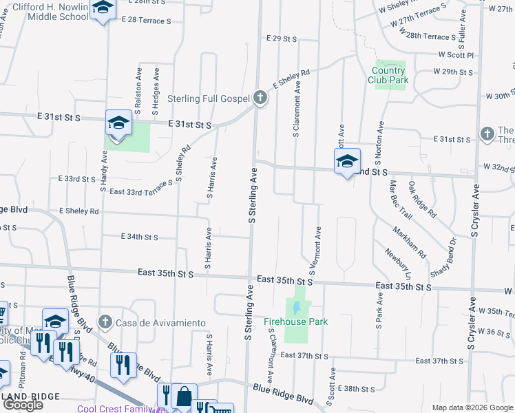 map of restaurants, bars, coffee shops, grocery stores, and more near 3340 South Crisp Avenue in Independence