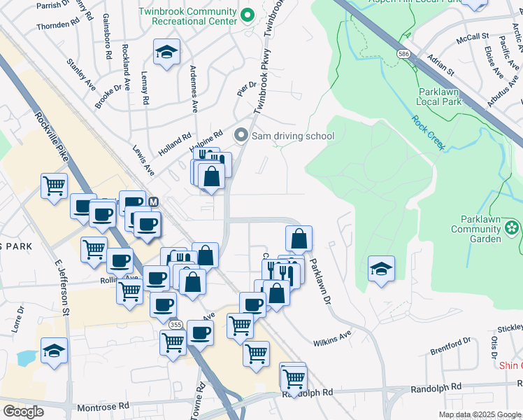 map of restaurants, bars, coffee shops, grocery stores, and more near 5630 Fishers Lane in Rockville