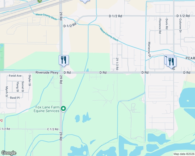 map of restaurants, bars, coffee shops, grocery stores, and more near 2929 Paula Lane in Grand Junction