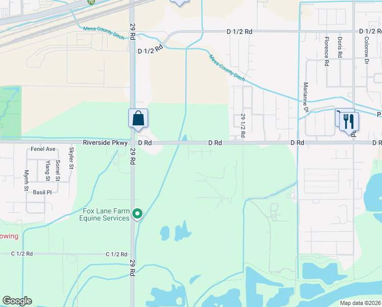 map of restaurants, bars, coffee shops, grocery stores, and more near 29 1/4 Road in Grand Junction