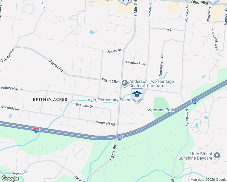 map of restaurants, bars, coffee shops, grocery stores, and more near 847 8 Mile Road in Cincinnati