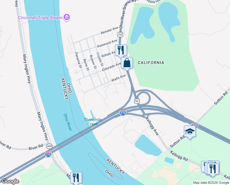 map of restaurants, bars, coffee shops, grocery stores, and more near 5994 Linneman Street in Cincinnati