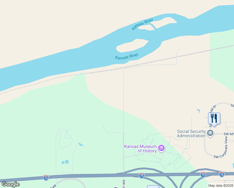 map of restaurants, bars, coffee shops, grocery stores, and more near 201-299 Southwest Urish Road in Topeka