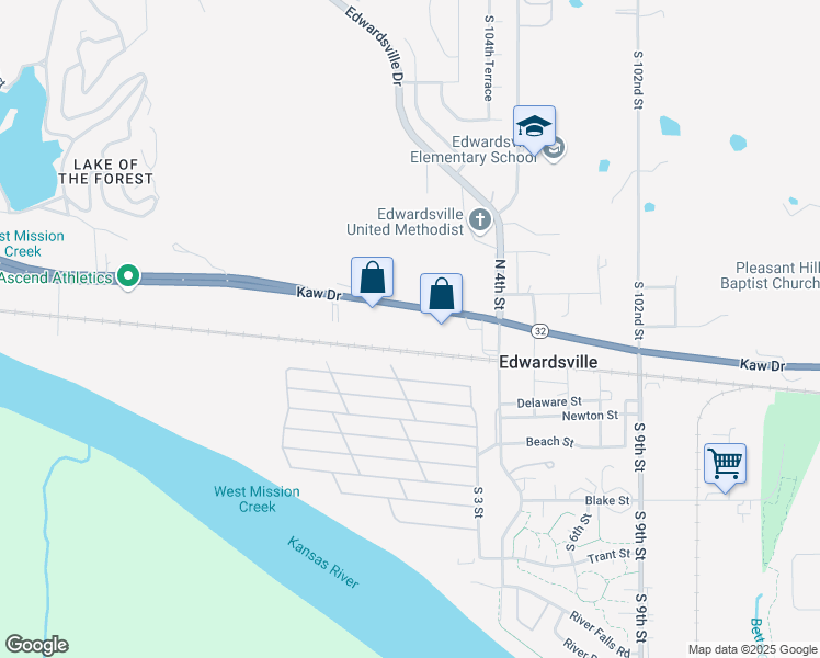 map of restaurants, bars, coffee shops, grocery stores, and more near 10551 Kaw Drive in Edwardsville