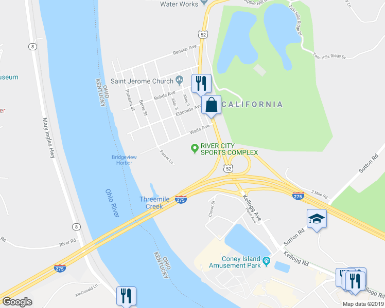 map of restaurants, bars, coffee shops, grocery stores, and more near 5994 Linneman Street in Cincinnati