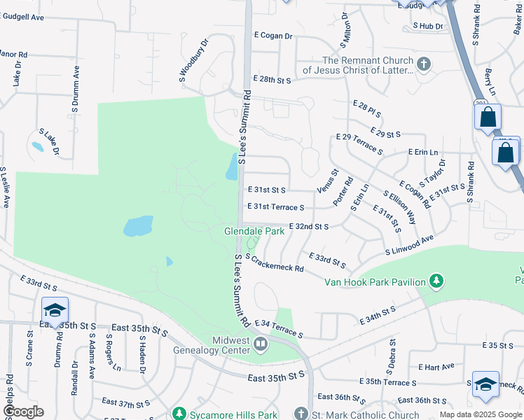 map of restaurants, bars, coffee shops, grocery stores, and more near 16101 East 31st Terrace South in Independence