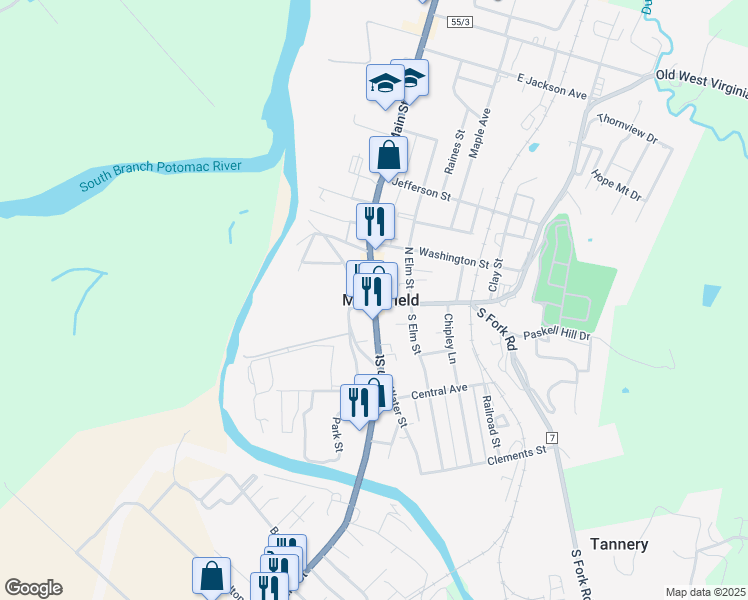 map of restaurants, bars, coffee shops, grocery stores, and more near U.S.220 in Moorefield