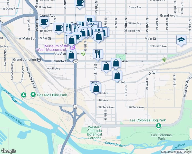 map of restaurants, bars, coffee shops, grocery stores, and more near 698 South 7th Street in Grand Junction