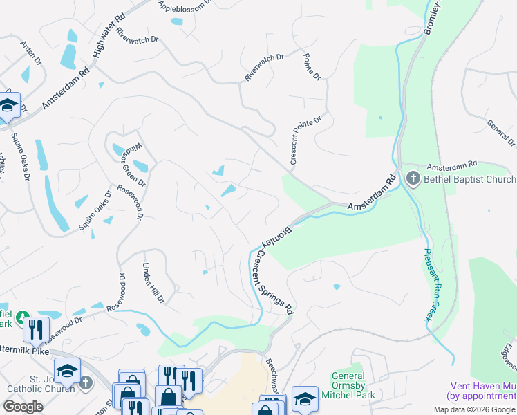 map of restaurants, bars, coffee shops, grocery stores, and more near 2045 Lakelyn Court in Crescent Springs