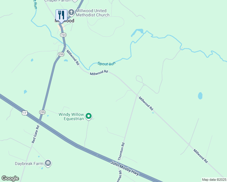 map of restaurants, bars, coffee shops, grocery stores, and more near 2708 Millwood Road in Boyce