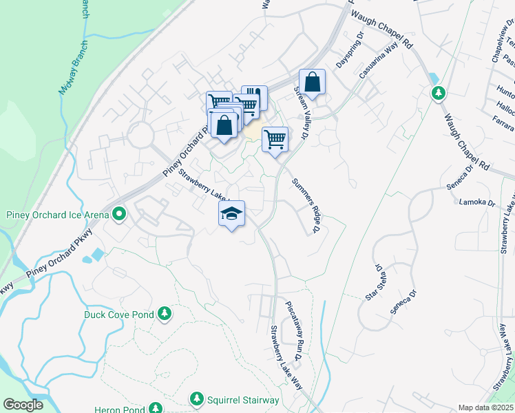 map of restaurants, bars, coffee shops, grocery stores, and more near 692 Winding Stream Way in Odenton