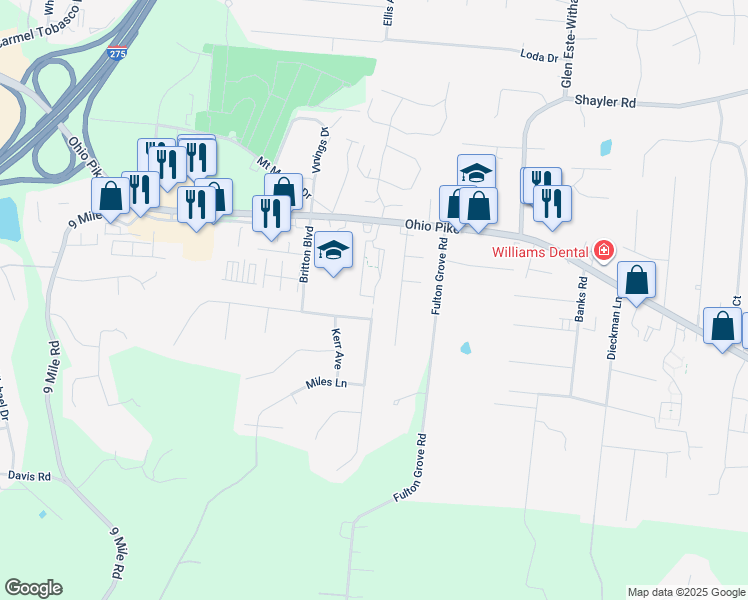 map of restaurants, bars, coffee shops, grocery stores, and more near 772 Rue Center Court in Cincinnati